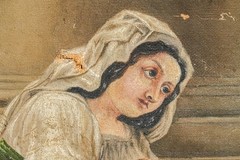 Tender Antique Framed Painting Signed 1877 Madonna Inspired Mother & Child