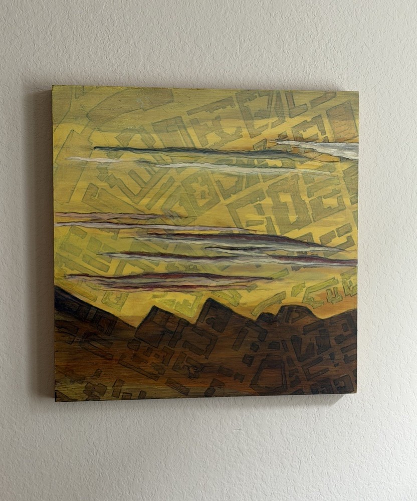 Barbara Tennant Original Abstract Landscape Painting Mixed Media Wood Panel Sign
