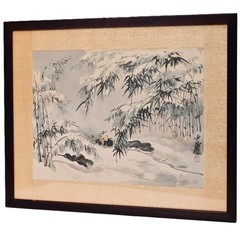 HUANG ZHOU Original Vintage Signed Portrait Landscape Watercolor Scroll Painting