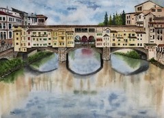 Watercolor Original Painting- Ponte vecchio Bridge-Florence