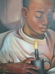 Original Haitian Painting BOY READING acrylic On Board By Archer 20″x 24″ NEW