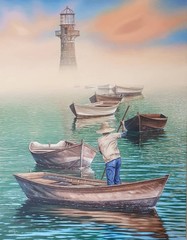 Oil On Canvas Adalberto Arteaga Cuban Beautiful Art.35.43×27 In „MARINA“