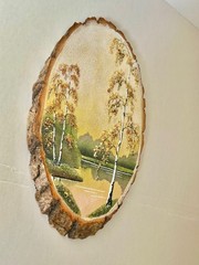 Woodcut Painting Sand Wall Art Plaque 12 Inches with White Birch Trees Lot 2