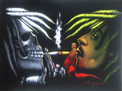 Bob Marley portrait by Zenon, size 16″x11″, original oil on black velvet JM04
