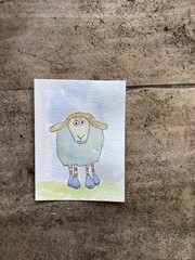 ACEO By Kenna Original Watercolour Painting Sheep 2.5” X 3.5” Signed ÀTC
