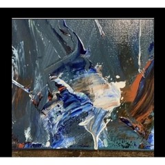 Canvas Painting Blue Red 18 x 24 Hand Painted Signed Titled A Race Against Time