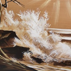 MCM Seascape Painting Monochromatic Sepia Signed Collins Tonalism Framed 41 x 31