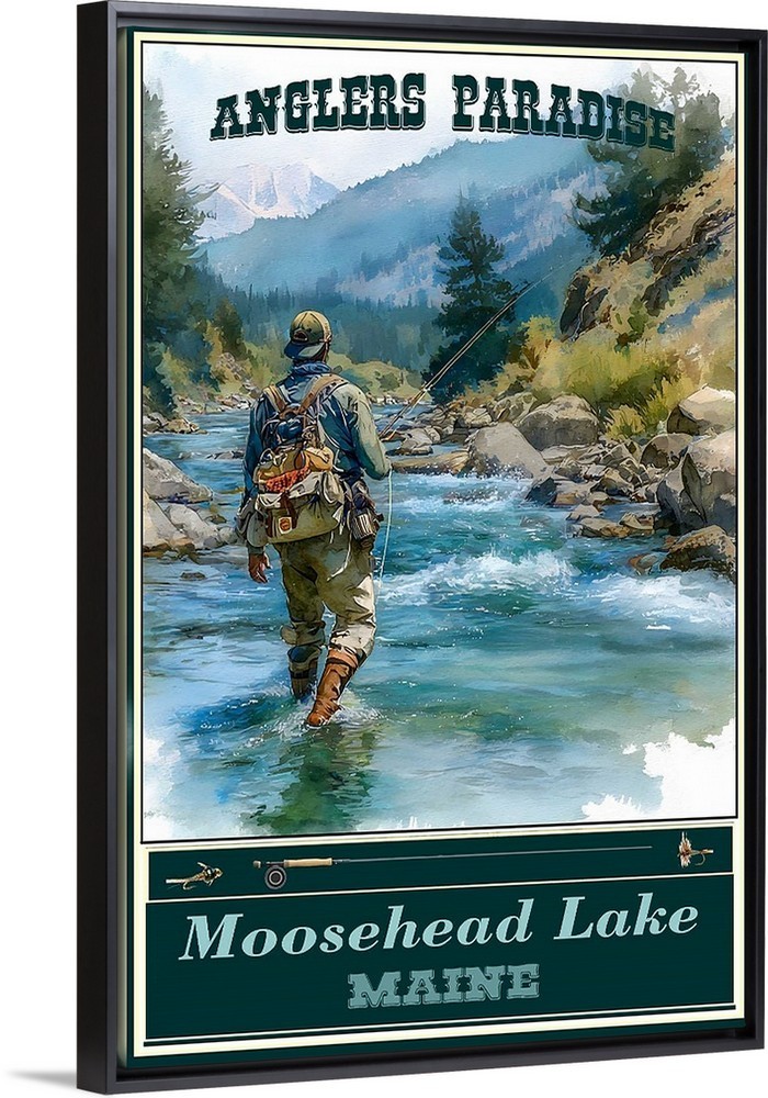 Moosehead Lake Maine Fishing Travel Poster Prints Framed Or Canvas Anglers Best