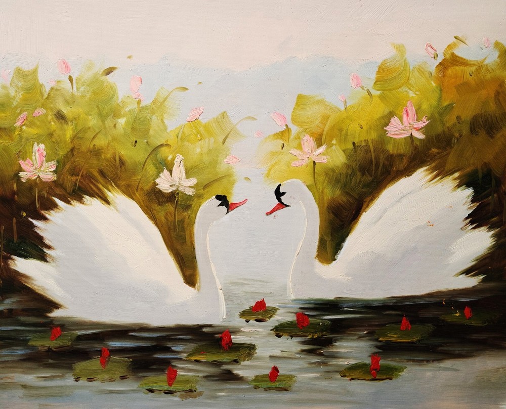 Swans #5E-1 , 20×24 Hand Painted Oil Painting on Canvas, Canvas Only