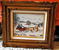 Hand Colored RARE Currier & Ives ARTINI ENGRAVING ‚THE ROAD WINTER‘ Framed 17.5″