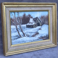 Antique french oil painting on canvas in gilded frame 7.28 x 9.25 inch signed