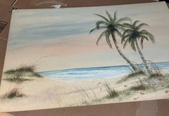 Laura Robinson Signed “Beach Dunes & Palms” Watercolor On Board 20”x30”