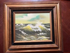 VTG Original Oil Painting Seascape Wave Ocean BEAUTIFUL Detailed Frame MCM
