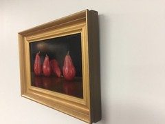 Original Oil Painting Still Life „Standing Pears“ by Sally Schrohenloher 11″x18″