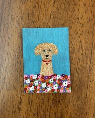ACEO Original Acrylic Painting 2.5 x 3.5. ~ Pup In Blooms 17