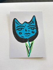 ACEO Art Card Original Mixed Media Paint ATC 2.5″ x 3.5″ Whimsical Flower Face