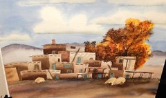 NAVAJO NEW MEXICO ADOBE BUILDING ORIGINAL WATERCOLOR LANDSCAPE PAINTING UNSIGNED