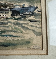 Vintage Florida Watercolor Painting 1956 By Gregg Moore Tug Boat & Barge READ !