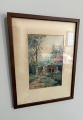 Antique Watercolor Painting Framed Landscape Stone Bridge Church England 10×13”