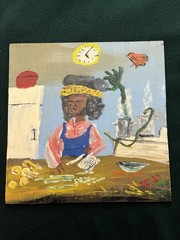 Original Outsider Folk Art Painting Black Chef Cooking Blind Artist David Kontra