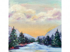 Original Art 10×10″ Rocky Mountains Painting Pine Forest Landscape Art