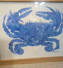 J.R. Watson Acrylic Blue Crab Painting 1995 12.5″ X 15″ With Frame