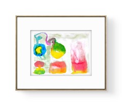 Original Abstract Painting 12×9 Acrylic Canvas Yellow Pink Green Signed
