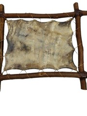 Nice Middle Eastern Camels Colorful Artwork On Leather Stretched on Wooden frame