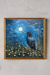 Raven Original Oil Painting Black Crow painting Crow Wall Art Bird Impasto Art