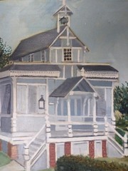 Vintage American Oil Painting Landscape Church Building Artist Signed Original