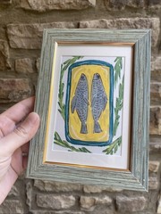 Sardines Fish original 4/6,painting On Paper,framed
