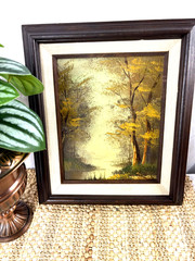 Vintage Tree Forest Oil Painting Mat Frame Mid Century Art Moddy 12 x 14 Signed