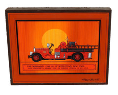 FRED BONN Original acrylic painting Fire Truck The Mohagen Fire Co Middleton NY