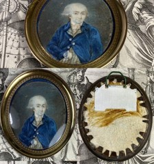 Antique c1750-80 French Portrait Miniature of Gentleman, Powdered Wig, Louis XVI