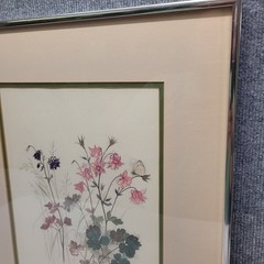 Columbine Flowers by artist Mads Stage Framed 16×20 Watercolor Style Butterfly