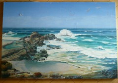 BYRON WELLS, LISTED CALIFORNIA IMPRESSIONIST CA COASTAL COAST SEASCAPE CALIF OIL