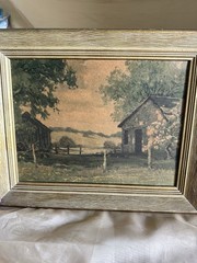 Set of 2 Vintage Golden Woodgrain 8×12 Picture Frames w Spring Farm Scene Print