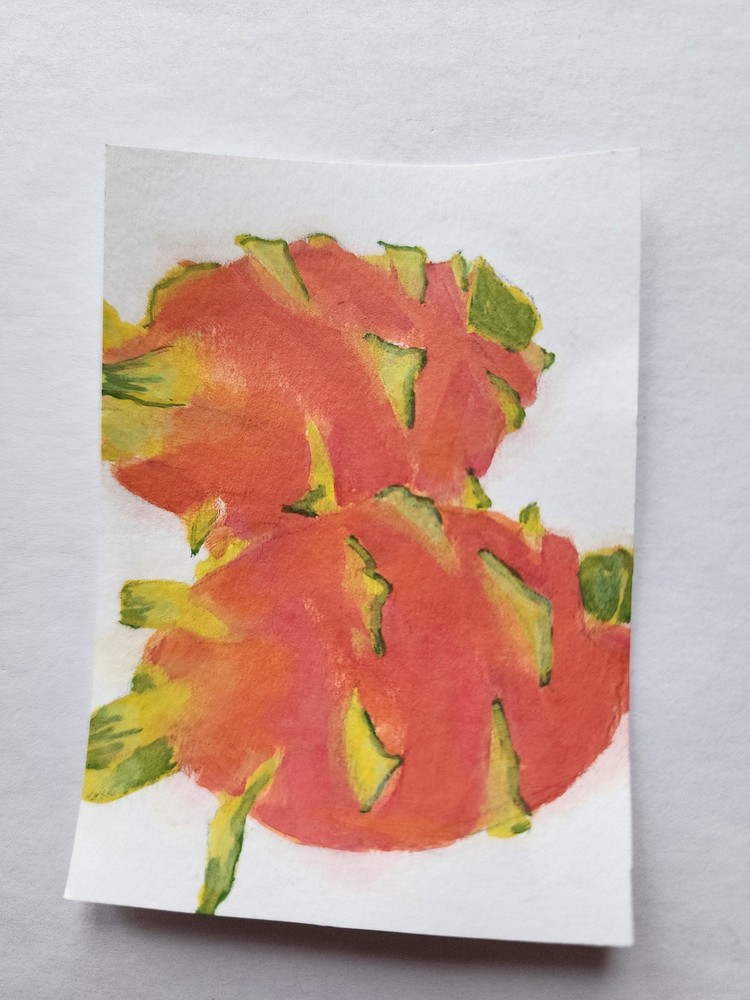 ACEO Original Abstract Acrylic Painting of Two Dragonfruit Fruit by Kiva