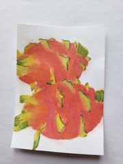 ACEO Original Abstract Acrylic Painting of Two Dragonfruit Fruit by Kiva