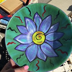 Beautiful Hand Painted Bowl Flower Hearts Bright Color Catch All Funky Decor