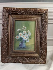 Vintage Original Floral Painting „Daisies“ by Florence Stoll Signed Framed Art