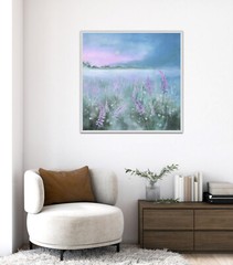 Large statement floral landscape painting pink blue flowers wall art