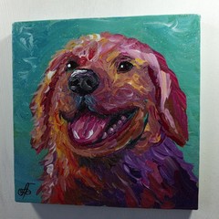 Colorful Golden Retriever Dog Original Acrylic Painting Pet Portrait Decor 6×6