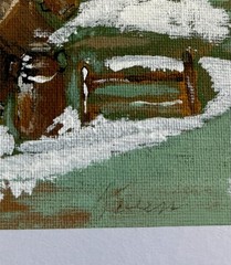 Vintage Signed Oil Painting Farmhouse & Barn Winter Homestead 17 X 21” Framed