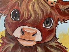 12 x 12 Original Acrylic Painting on Canvas…..“Spring Scottish Highland Cow“