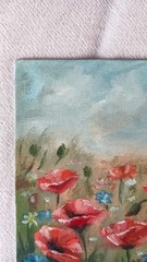 Wildflowers ORIGINAL Oil Painting Vintage Floral Poppy Flowers 5″x7″
