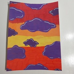 9×12 Inch Acrylic Painting Watercolor Paper Nature Title Purple Cloud Sunset A1