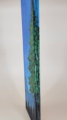 Nature Painting on Plywood Handmade Original 24″ x 4″ Trees Mountains Moon Sky