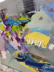 Abstract oil painting 8″x8″ Contemporary art, Angel, Gray, Blue, Yellow, Impasto