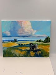 Black Cow Landscape Painting 11×14 Farmhouse Wall Art Home Decor Signed Original